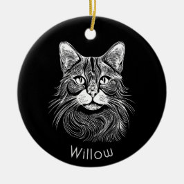 Ornamento De Cerâmica Chic personalizado Desenhado à mão preto e branco 