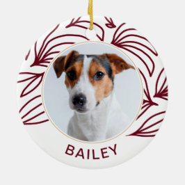 Ornamento De Cerâmica Chic Red Botanic Dog Foto e Nome Natal