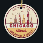 Ornamento De Cerâmica Chicago Illinois City Skyline Emblem<br><div class="desc">Design de arte colorida e minimalista de Chicago,  com monumentos e marcos da cidade em Illinois.</div>