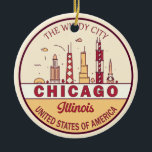 Ornamento De Cerâmica Chicago Illinois City Skyline Emblem<br><div class="desc">Design de arte colorida e minimalista de Chicago,  com monumentos e marcos da cidade em Illinois.</div>