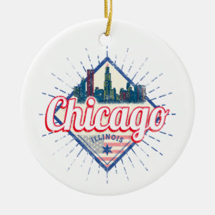 Ornamento De Cerâmica Chicago Illinois Estados Unidos Retro Skyline EUA