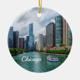 Ornamento De Cerâmica Chicago River e Trump Tower Ornament