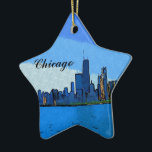 Ornamento De Cerâmica Chicago Skyline em Collage Paint<br><div class="desc">O Skyline de Chicago faz um belo e personalizável design em forma de estrela para decoração cabível</div>