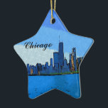 Ornamento De Cerâmica Chicago Skyline em Collage Paint<br><div class="desc">O Skyline de Chicago faz um belo e personalizável design em forma de estrela para decoração cabível</div>