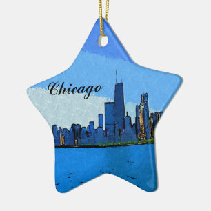 Ornamento De Cerâmica Chicago Skyline em Collage Paint