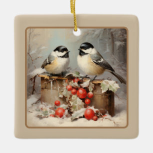 Ornamento De Cerâmica Chickadee Christmas