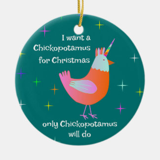 Ornamento De Cerâmica Chickopotamus para o Natal, unicórnio da galinha