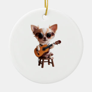 Ornamento De Cerâmica chihuahua fofo tocando guitarra clássica desenho a