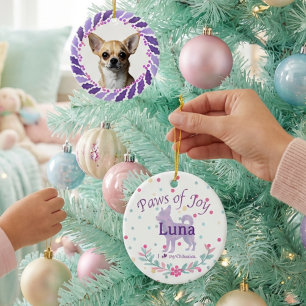 Ornamento De Cerâmica Chihuahua Lavanda Personalizado de Dois Lados
