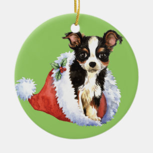 Ornamento De Cerâmica Chihuahua longa feliz do casaco de Howliday