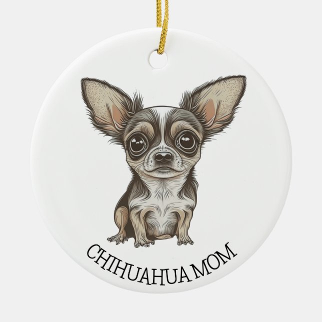 Ornamento De Cerâmica Chihuahua Mãe | Cachorro (Frente)