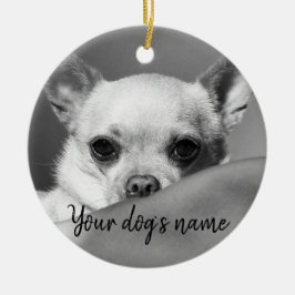 Ornamento De Cerâmica Chihuahua preto e branco personalizada