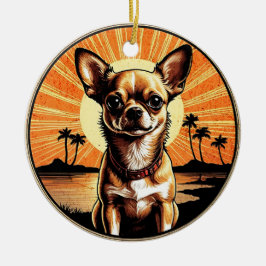 Ornamento De Cerâmica Chihuahua Retro Sunset Dog Lover