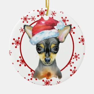 Ornamento De Cerâmica Chihuahua Santa Hat Red Snowflake Modelo
