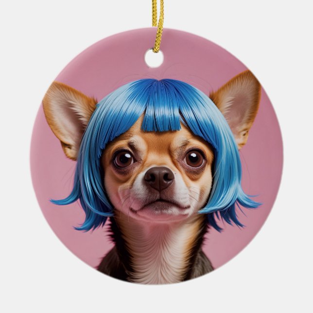 Ornamento De Cerâmica Chihuahua wig (Frente)