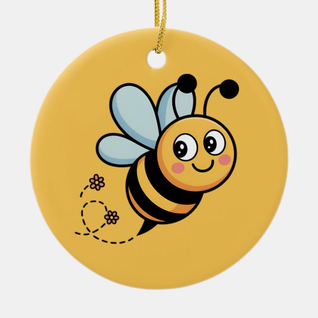 Ornamento De Cerâmica Child-Friendly Bee Mascot with Dotted Trail (Frente)