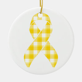 Ornamento De Cerâmica Childhood Cancer Survivor Plaid Gold Ribbon