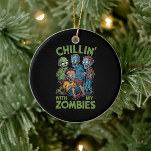 Ornamento De Cerâmica Chillin Com Meus Zombies Halloween Garotos Engraça