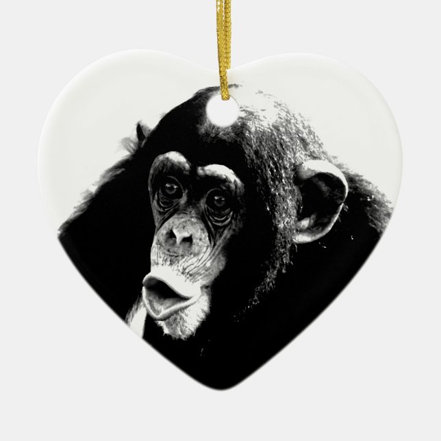 Ornamento De Cerâmica Chimpanzé Branco Preto (Frente)