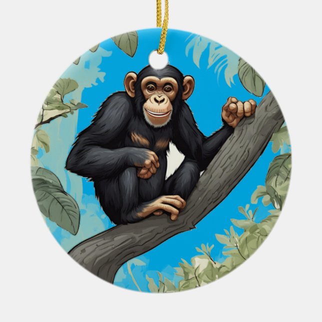 Ornamento De Cerâmica Chimpanzé-Cute (Frente)