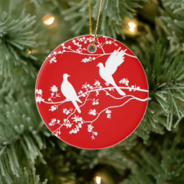 Ornamento De Cerâmica China Doves (Vermelho) -