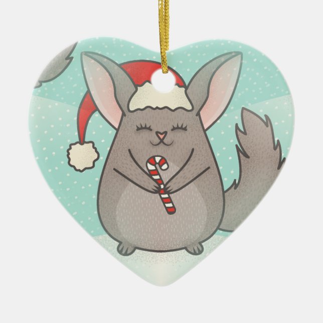 Ornamento De Cerâmica chinchillas de natal (Frente)