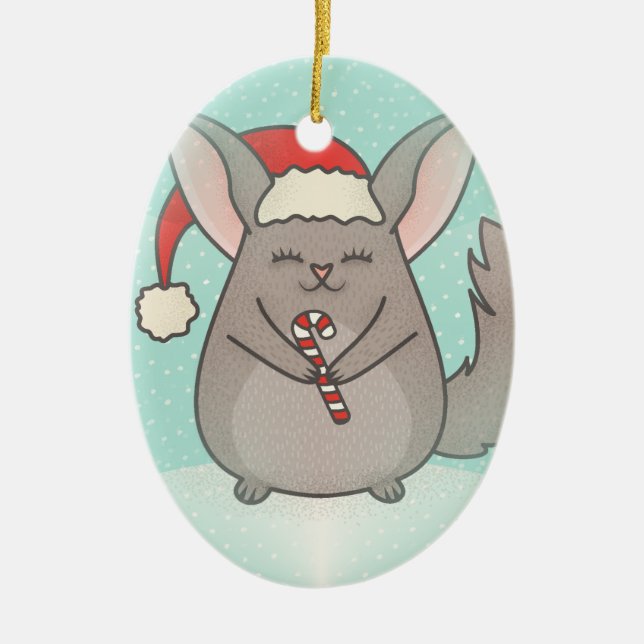 Ornamento De Cerâmica chinchillas de natal (Frente)