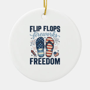 Ornamento De Cerâmica Chinelos Patrióticos Fogos de Artifício Camisa Lib