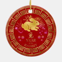 Chinês Zodiac Rabbit Vermelho/Dourado ID542