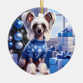 Ornamento De Cerâmica Chinese Crested Christmas