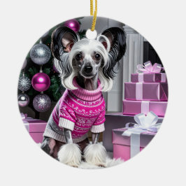 Ornamento De Cerâmica Chinese Crested Christmas