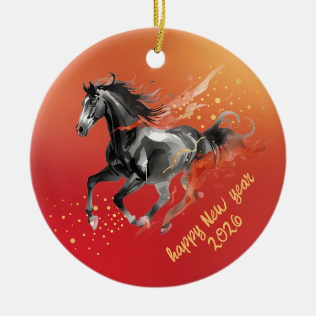 Ornamento De Cerâmica Chinese New Year 2026 Horse Ink New Year  (Frente)