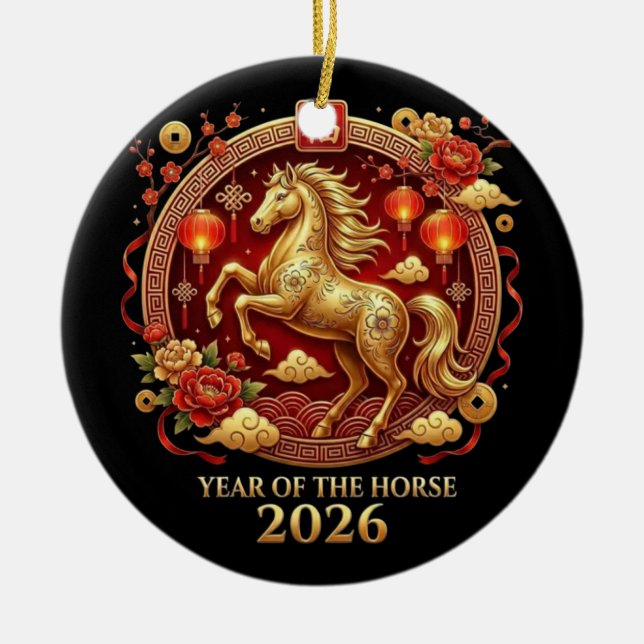 Ornamento De Cerâmica Chinese Year of Horse 2026 Celebrations (Frente)