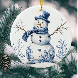 Ornamento De Cerâmica Chinoiserie Blue Snowman Personalizado