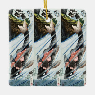 Ornamento De Cerâmica Chinoiserie Carpas Koi Cachoeira Arte Japonesa