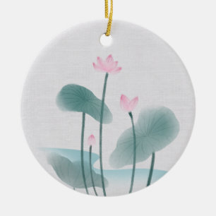 Ornamento De Cerâmica Chinoiserie Chinesa Ink Lash Pintura Lotus Floral