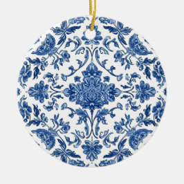 Ornamento De Cerâmica Chinoiserie Floral Azul Aguarela Branca