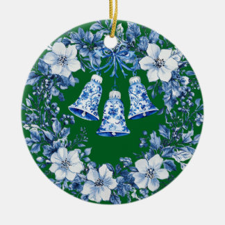 Ornamento De Cerâmica Chinoiserie Personalizada Sineta de Guirlanda Azul