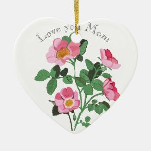 Ornamento De Cerâmica Chintzy Dark Pink Rosa selvagem Te Ama Mãe Cerâmic