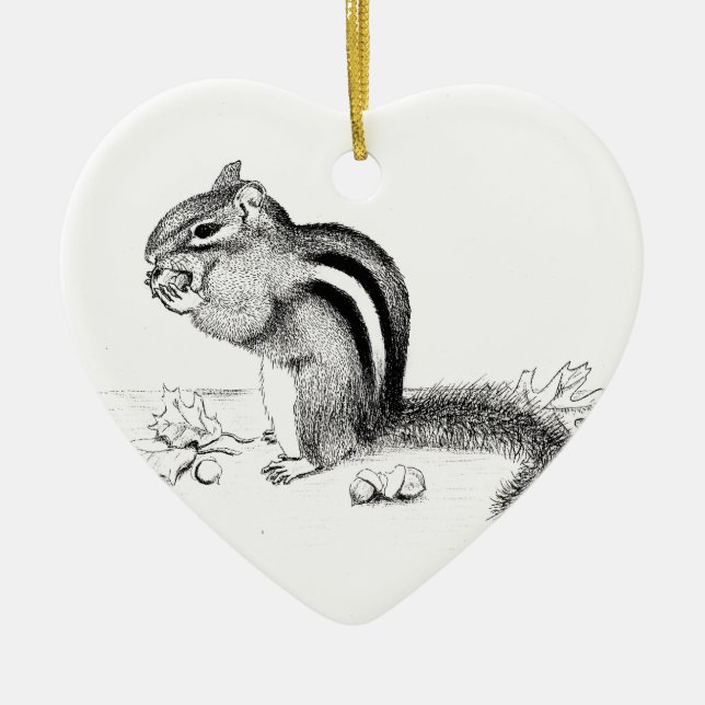 Ornamento De Cerâmica Chipmunk e Acorns (Frente)