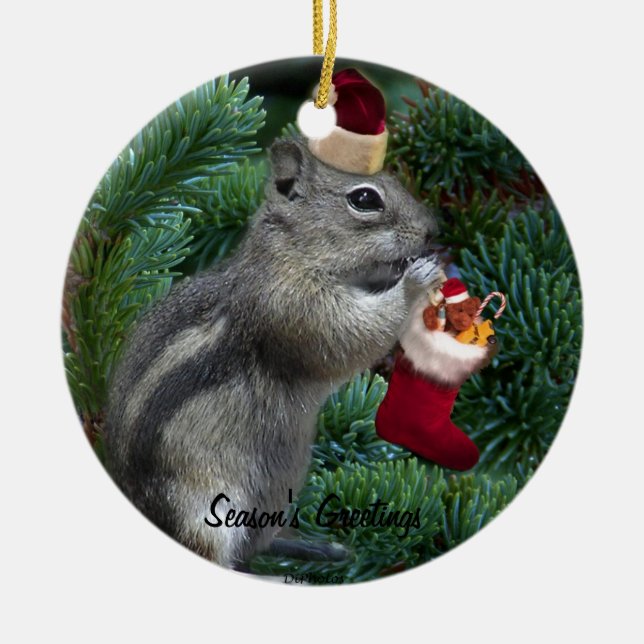 Ornamento De Cerâmica Chipmunk insolente do Natal (Frente)