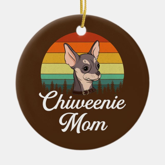 Ornamento De Cerâmica chiweenie mãe chiweenie (Frente)