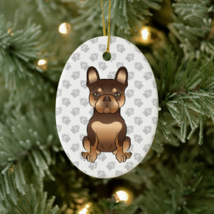 Ornamento De Cerâmica Chocolate And Tan French Bulldog Cute Dog & Text