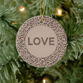 Ornamento De Cerâmica Chocolate Brown Mocha Cream Leopard Glitter Love