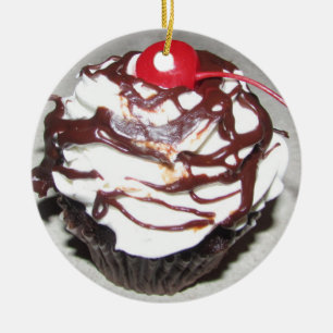 Ornamento De Cerâmica Chocolate Cupcake with Cherry Christmas