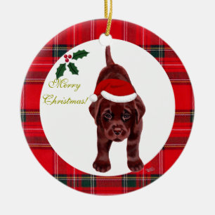 Ornamento De Cerâmica Chocolate de Natal Labrador Puppy Papai Noel