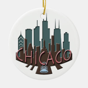 Ornamento De Cerâmica Chocolate do newwave da skyline de Chicago