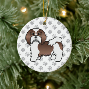 Ornamento De Cerâmica Chocolate E Cão-De-Cartoon Branco-Havanês