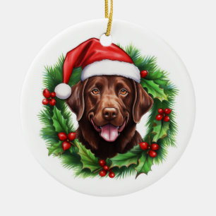 Ornamento De Cerâmica Chocolate Lab Retriever Frota de Natal