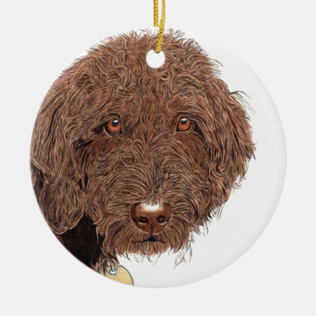 Ornamento De Cerâmica Chocolate Labradoodle (Frente)
